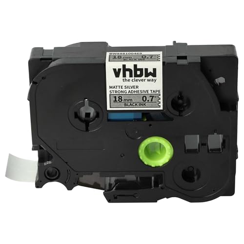 vhbw Schriftband-Kassette kompatibel mit Brother PT D400, D400AD, Cube+ Etiketten-Drucker 8m x 18mm Schwarz auf Matt-Silber, Extra Stark, Laminiert von vhbw