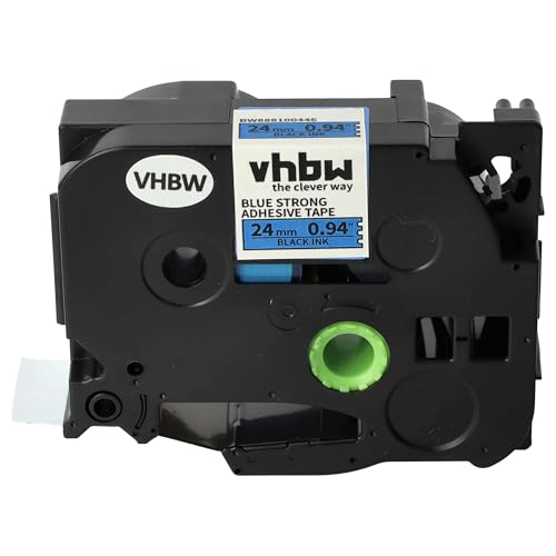 vhbw Schriftband-Kassette kompatibel mit Brother PT H500LI, H500, P700, E800W Etiketten-Drucker 8m x 24mm Schwarz auf Blau, Extra Stark, Laminiert von vhbw