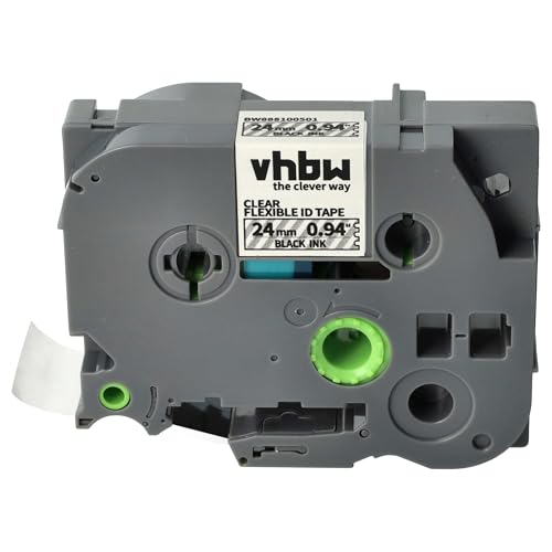 vhbw Schriftband-Kassette kompatibel mit Brother PT P750TDI, P750W, P900 Etiketten-Drucker 8m x 24mm Schwarz auf Transparent, Flexibel, Laminiert von vhbw