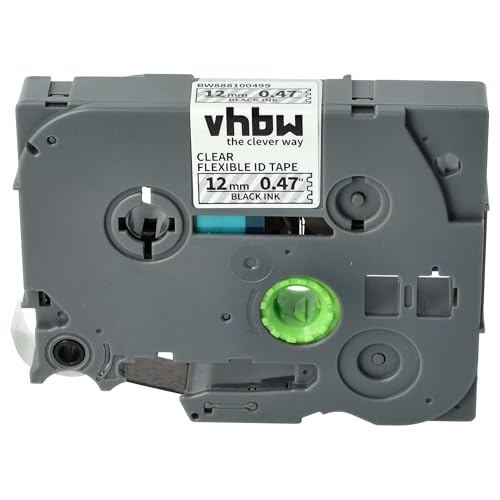 vhbw Schriftband-Kassette kompatibel mit Brother PT P950NW, P950W, RL-700S Etiketten-Drucker 8m x 12mm Schwarz auf Transparent, Flexibel, Laminiert von vhbw