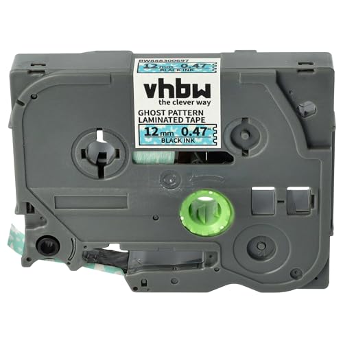 vhbw Schriftband-Kassette kompatibel mit Brother PT ST-5, RL-700S Etiketten-Drucker 8m x 12mm Schwarz auf Blau (Geistermuster), Laminiert von vhbw
