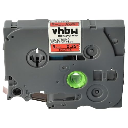 vhbw Schriftband-Kassette kompatibel mit Brother PT ST1150D, ST5 Etiketten-Drucker 8m x 9mm Schwarz auf Rot, Extra Stark, Laminiert von vhbw