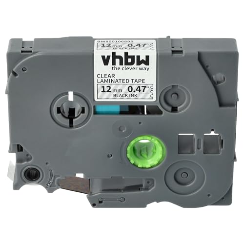 vhbw Schriftband-Kassette kompatibel mit Brother ST 1150, 1150DX, 5 Etiketten-Drucker 8m x 12mm Schwarz auf Transparent von vhbw
