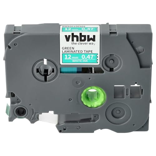 vhbw Schriftband-Kassette kompatibel mit Brother ST 1150, 1150DX, 5 Etiketten-Drucker 8m x 12mm Weiß auf Grün von vhbw