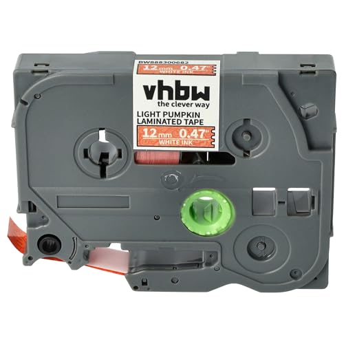 vhbw Schriftband-Kassette kompatibel mit Brother ST 1150, 1150DX, 5 Etiketten-Drucker 8m x 12mm Weiß auf Orange (Kürbismuster), Laminiert von vhbw