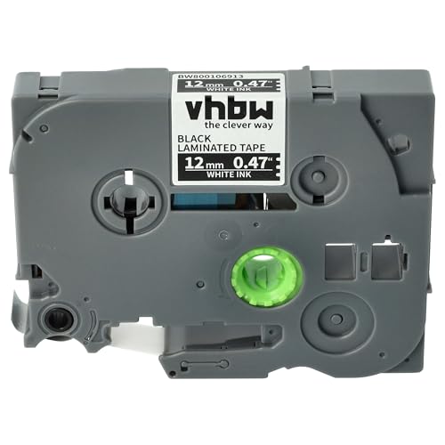 vhbw Schriftband-Kassette kompatibel mit Brother ST 1150, 1150DX, 5 Etiketten-Drucker 8m x 12mm Weiß auf Schwarz von vhbw