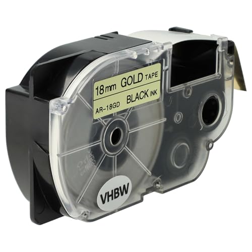 vhbw Schriftband-Kassette kompatibel mit Casio KL-130, KL-200, KL-120, KL-100E, KL-1500, CW-L300 Etiketten-Drucker 18mm Schwarz auf Gold, pet+ RESIN von vhbw