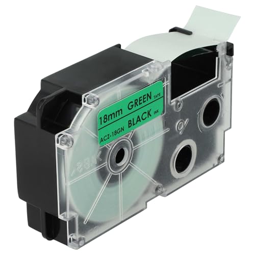 vhbw Schriftband-Kassette kompatibel mit Casio KL-130, KL-200, KL-120, KL-100E, KL-1500, CW-L300 Etiketten-Drucker 18mm Schwarz auf Grün, pet+ RESIN von vhbw