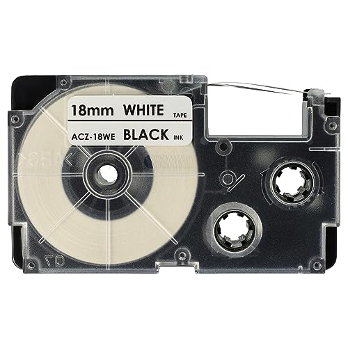 vhbw Schriftband-Kassette kompatibel mit Casio KL-2000, KL-60, KL-70E, KL-300, KL-7000, KL-200E Etiketten-Drucker 18mm Schwarz auf Weiß, pet+ RESIN von vhbw
