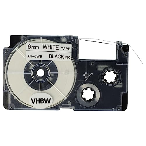 vhbw Schriftband-Kassette kompatibel mit Casio KL-7200, KL-60, KL-70E, KL-300, KL-7000, KL-7400, KL-200E Etiketten-Drucker 6mm Schwarz auf Weiß von vhbw