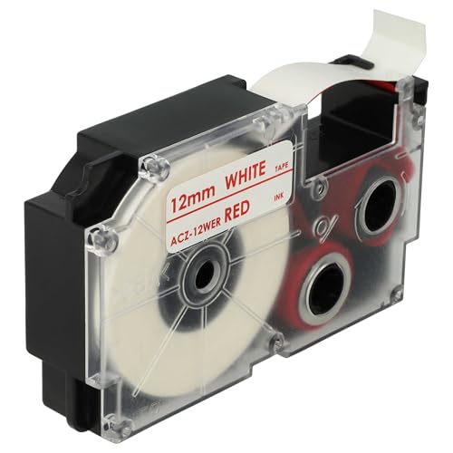 vhbw Schriftband-Kassette kompatibel mit Casio KL-G2, KL-750E, KL-780, KL-820, KL-8100, KL-8200, KL-C500 Etiketten-Drucker 12mm Rot auf Weiß von vhbw