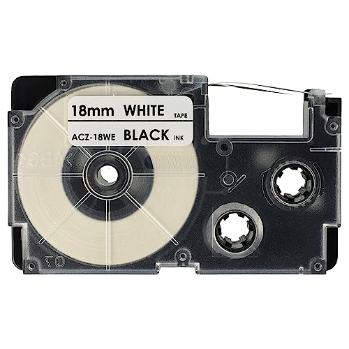vhbw Schriftband-Kassette kompatibel mit Casio KL-7200, KL-750E, KL-780, KL-820, KL-7400, KL-8100 Etiketten-Drucker 18mm Schwarz auf Weiß, pet+ RESIN von vhbw