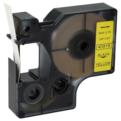 vhbw Schriftband-Kassette kompatibel mit Dymo 1000, 1000+, 2000, 3500, 4500, 5000, 5500 Etiketten-Drucker 9mm Schwarz auf Gelb von vhbw