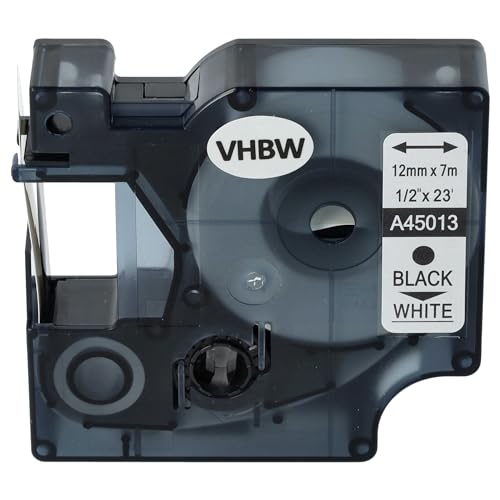 vhbw Schriftband-Kassette kompatibel mit Dymo 2000, 3500, 4500, 5000, 5500 Etiketten-Drucker 12mm Schwarz auf Weiß von vhbw