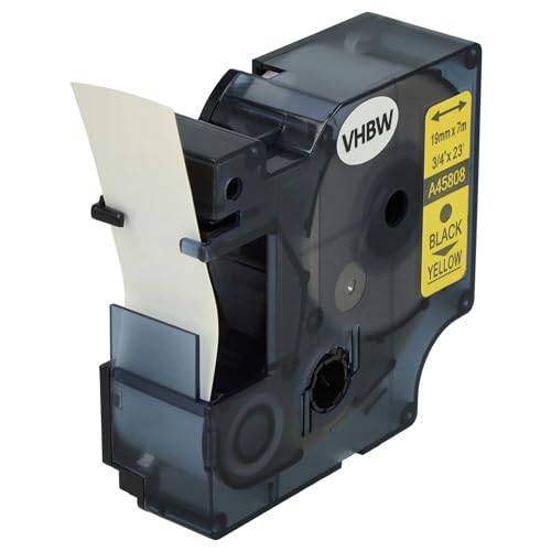 vhbw Schriftband-Kassette kompatibel mit Dymo LabelManager 200, 300, 350, 350D, 360D, 400, 420P, 450, 450D Etiketten-Drucker 19mm Schwarz auf Gelb von vhbw