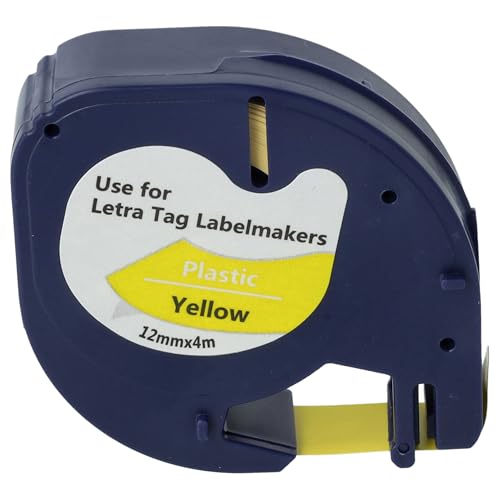 vhbw Schriftband-Kassette kompatibel mit Dymo LetraTag LT-100H, LT-100T, QX50, XR Etiketten-Drucker 12mm Schwarz auf Gelb von vhbw