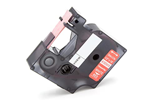 vhbw Schriftband-Kassette kompatibel mit Dymo Rhino 4200, 5000, 5200, 6000, 1000, 3000 Etiketten-Drucker 12mm Weiß auf Rot, Vinyl von vhbw
