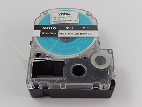 vhbw Schriftband-Kassette kompatibel mit Epson LabelWorks LW-1000, LW-300 Etiketten-Drucker Schwarz auf Weiß, Schrumpfschlauch-Kassette, 11 mm von vhbw