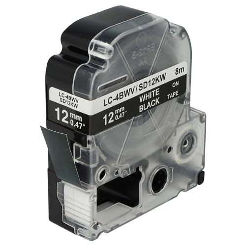 vhbw Schriftband-Kassette kompatibel mit Epson LabelWorks LW-1000P, LW-600P, LW-700, LW-500, LW-300, LW-400 Etiketten-Drucker 12mm Weiß auf Schwarz von vhbw