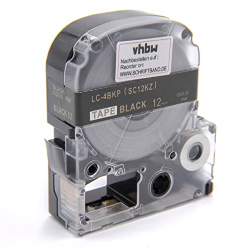 vhbw Schriftband-Kassette kompatibel mit Epson LabelWorks LW-1000P, LW-600P Etiketten-Drucker 12mm Gold auf Schwarz von vhbw