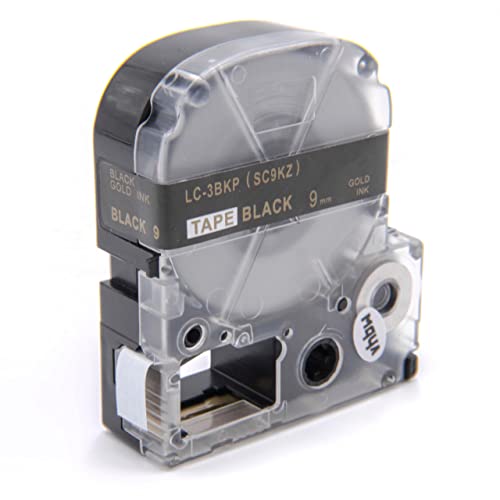 vhbw Schriftband-Kassette kompatibel mit Epson LabelWorks LW-1000P, LW-600P Etiketten-Drucker 8m x 9mm Gold auf Schwarz von vhbw
