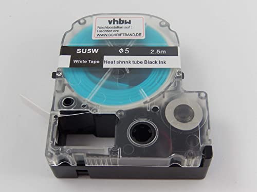 vhbw Schriftband-Kassette kompatibel mit Epson LabelWorks LW-700, LW-900 Etiketten-Drucker Schwarz auf Weiß, Schrumpfschlauch-Kassette, 5 mm von vhbw