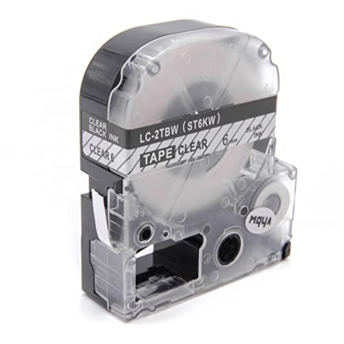 vhbw Schriftband-Kassette kompatibel mit Epson OK200, LW-400, LW-300, LW-900P, LW-500, LM-700 Etiketten-Drucker 8m x 6mm Schwarz auf Transparent von vhbw