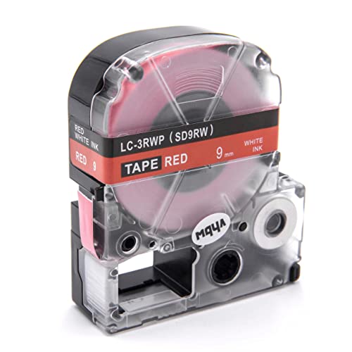 vhbw Schriftband-Kassette kompatibel mit Epson OK300, OK200, LW-400, LW-300, LW-900P, LW-500, LM-700 Etiketten-Drucker 8m x 9mm Weiß auf Rot von vhbw