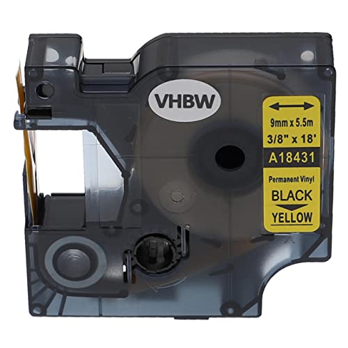 vhbw Schriftband Kassette schwarz auf gelb passend kompatibel mit Dymo Rhino 1000, 3000, 4200, 5000, 5200, 6000 Etiketten-Drucker 9mm von vhbw