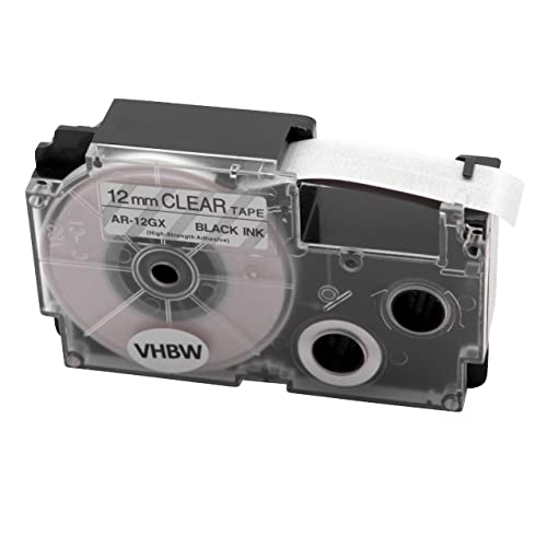 vhbw Schriftband Kassette schwarz auf transparent kompatibel mit Casio CW-L300, KL-100E, KL-120, KL-130, KL-1500, KL-200 Etiketten-Drucker 12mm von vhbw