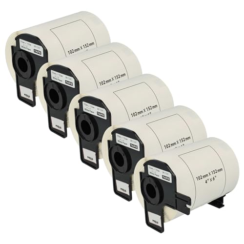 vhbw Set 5x Etiketten-Rolle 102mm x 152mm kompatibel mit Brother P-Touch QL-1050, QL1050N Etiketten-Drucker - Standard von vhbw
