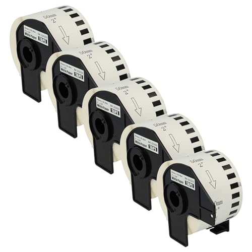 vhbw Set 5x Etiketten-Rolle 50mm x 30,48m kompatibel mit Brother PT QL-600R, QL-710 Series Etiketten-Drucker - Premium von vhbw