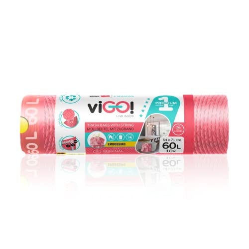 viGO! - Müllbeutel I mit Zugband I 1 Rolle I 60 Liter x 10 Stück I LD Müllsäcke I 3-Schicht-Prägefolie I Zugfest und Reißfest I Dauerhaft I 4 Seasons Original viGO! - Müllbeutel I mit Zugband I 1 Rolle I 60 Liter x 10 Stück I LD Müllsäcke I 3-Schicht-Prägefolie I Zugfest und Reißfest I Dauerhaft I 4 Seasons Original von viGO