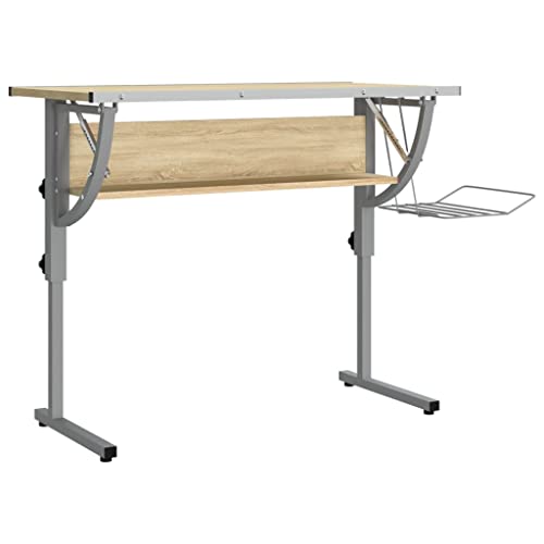 vidaXL Basteltisch, Tisch für Arbeitszimmer Heimbüro, Schreibtisch mit Verstellbarer Tischplatte 1 Ablage 1 Zeitschriftenhalter, Arbeitstisch Zeichentisch, Sonoma Eiche Grau Holzwerkstoff Stahl vidaXL Basteltisch, Tisch für Arbeitszimmer Heimbüro, Schreibtisch mit Verstellbarer Tischplatte 1 Ablage 1 Zeitschriftenhalter, Arbeitstisch Zeichentisch, Sonoma Eiche Grau Holzwerkstoff Stahl von vidaXL