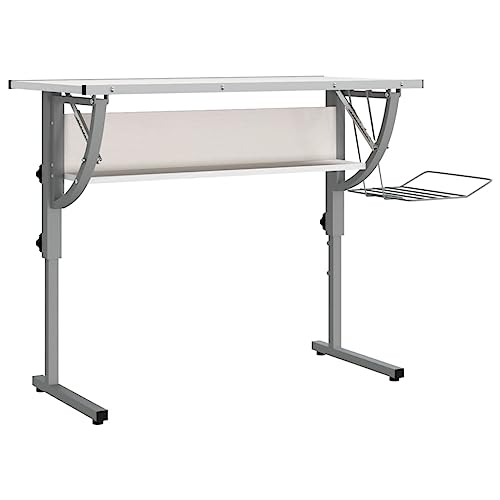 vidaXL Basteltisch, Tisch für Arbeitszimmer Heimbüro Studio, Schreibtisch mit Verstellbarer Tischplatte 1 Ablage 1 Zeitschriftenhalter, Arbeitstisch Zeichentisch, Weiß Grau Holzwerkstoff Stahl vidaXL Basteltisch, Tisch für Arbeitszimmer Heimbüro Studio, Schreibtisch mit Verstellbarer Tischplatte 1 Ablage 1 Zeitschriftenhalter, Arbeitstisch Zeichentisch, Weiß Grau Holzwerkstoff Stahl von vidaXL