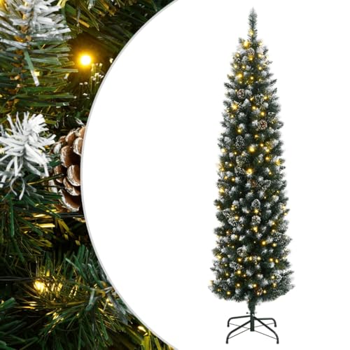 vidaXL Künstlicher Weihnachtsbaum, Tannenbaum mit 8 Leuchtmodi 150 LEDs 120cm, Christbaum Schlank mit Metallständer, Weihnachtsdeko Kunstbaum Dekobaum von vidaXL