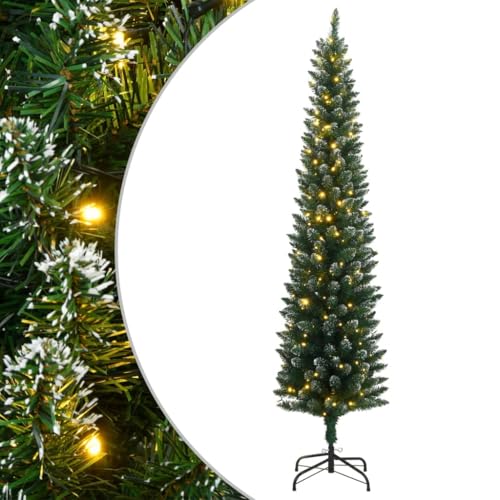 vidaXL Künstlicher Weihnachtsbaum, Tannenbaum mit LED-Beleuchtung 150 LEDs 150cm, Christbaum Schlank mit Metallständer, Weihnachtsdeko Kunstbaum Dekobaum vidaXL Künstlicher Weihnachtsbaum, Tannenbaum mit LED-Beleuchtung 150 LEDs 150cm, Christbaum Schlank mit Metallständer, Weihnachtsdeko Kunstbaum Dekobaum von vidaXL