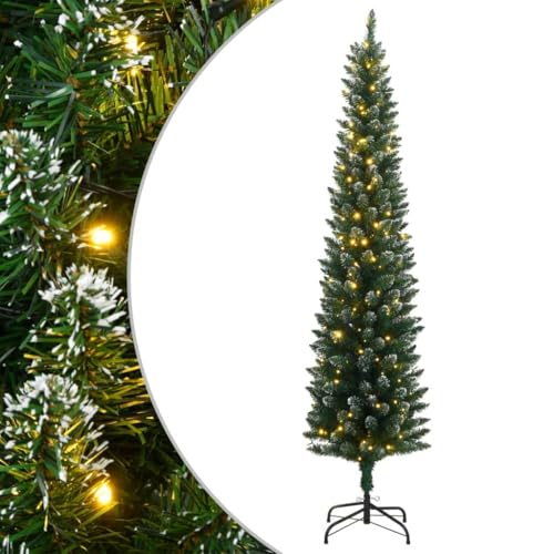 vidaXL Künstlicher Weihnachtsbaum, Tannenbaum mit LED-Beleuchtung 300 LEDs 180cm, Christbaum Schlank mit Metallständer, Weihnachtsdeko Kunstbaum Dekobaum von vidaXL
