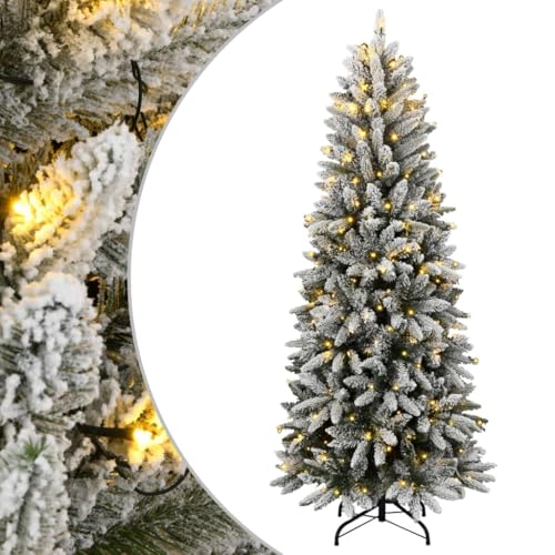 vidaXL Künstlicher Weihnachtsbaum, Tannenbaum mit Schnee LED-Beleuchtung 150 LEDs 120cm, Christbaum mit Metallständer, Weihnachtsdeko Kunstbaum Dekobaum von vidaXL