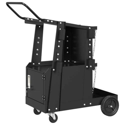 vidaXL Schweißtrolley aus Schwarzstahl, 90 x 46 x 96 cm. Robuste Bauweise mit abschließbaren Rollen für drinnen und draußen. Matte Oberfläche. Vielseitiger Halter für die Werkstatt oder Garage von vidaXL