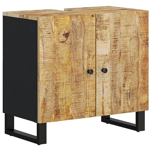 vidaXL Waschbeckenschrank, Unterschrank, Kommode mit Beinen, Badezimmermöbel, Massivholz mit Griff und technischem Holz, 62 x 33 x 58 cm von vidaXL