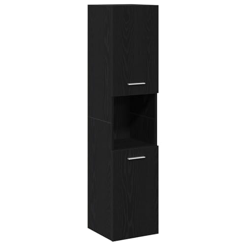 vidaXL Zeitgenössischer Schwarze Eichen-Badezimmerschrank mit massivem Holz und Edelstahlgriffen 2 Türen mit Scharnieren Stilvolle Inneneinheit für Vanity-Artikel 30X30X130 cm Möbel Holz von vidaXL