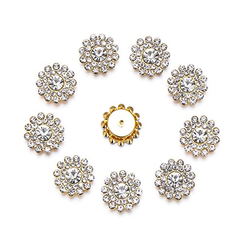 10 Stück 14mm sonnenblumenförmige Strassklammerknöpfe Kristallglasstein-Knöpfe zur Bekleidungsdekoration Nähtknöpfe Accessoires für DIY-Bekleidung von vingol