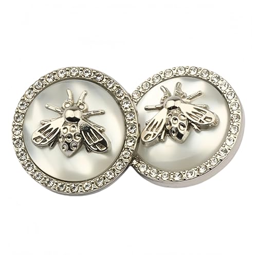 Knöpfe aus Metall mit Strasssteinen, runde Form, zum Nähen, Basteln, Schmuckherstellung (weiß + silber, 18 mm), 5 Stück von vingol