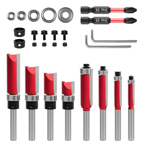 Bündigfräser 10 Stück, Bündigfräser Kugellager Oben, Oberfräse Fräser mit 2 Schlagmagnetbits, Fräser 8mm Schaft, Fräser Set für Holzbearbeitung, Fasen, Trimmen, Fräser für Oberfräse, Kantenfräser Bündigfräser 10 Stück, Bündigfräser Kugellager Oben, Oberfräse Fräser mit 2 Schlagmagnetbits, Fräser 8mm Schaft, Fräser Set für Holzbearbeitung, Fasen, Trimmen, Fräser für Oberfräse, Kantenfräser von viriech