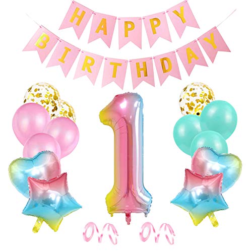 Luftballon 1. Geburtstag Rosa Kindergeburtstag Party Deko 1 Jahr Mädchen Riesen Folienballon Zahl 1 Happy Birthday Ballon 1 Geburtstag Deko Zahlenballon von vita dennis
