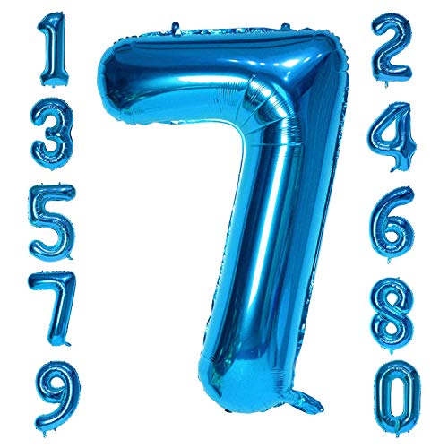 XXL Zahlenballon Blau 40 inch Giant Number Foil Balloon 100 cm Helium Number Folienballon als Geschenk und Überraschung für Geburtstage, Jubiläum, Party Deko (Zahl Sieben 7) von vita dennis