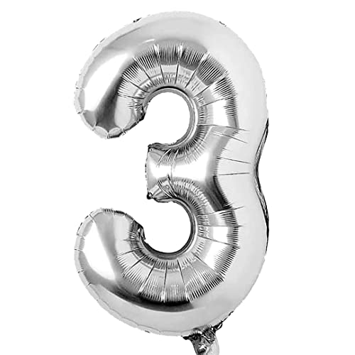 Zahlen Ballon Silber 3 XXL Zahlenballon 40 inch Giant Number Foil Balloon 100 cm Helium Number Folienballon als Geschenk und Überraschung für Geburtstage, Jubiläum, Party Deko (Zahl Drei 3) von vita dennis