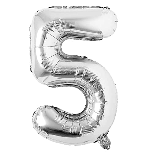 Zahlen Ballon Silber 5 XXL Zahlenballon 40 inch Giant Number Foil Balloon 100 cm Helium Number Folienballon als Geschenk und Überraschung für Geburtstage, Jubiläum, Party Deko (Zahl Fünf 5) von vita dennis