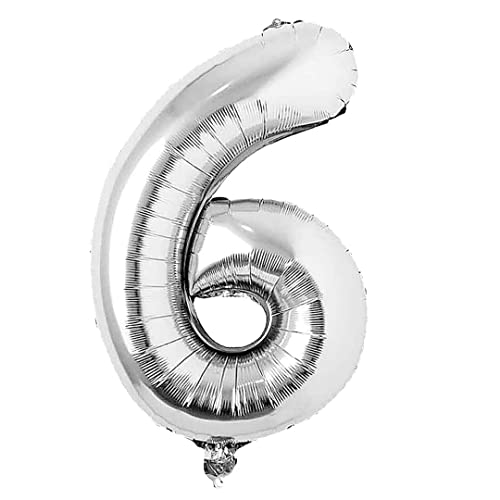 Zahlen Ballon Silber 6 XXL Zahlenballon 40 inch Giant Number Foil Balloon 100 cm Helium Number Folienballon als Geschenk und Überraschung für Geburtstage, Jubiläum, Party Deko (Zahl Sechs 6) von vita dennis